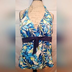 Swimsuits For All Halter Tankini Size 18 Blues / Lime Green